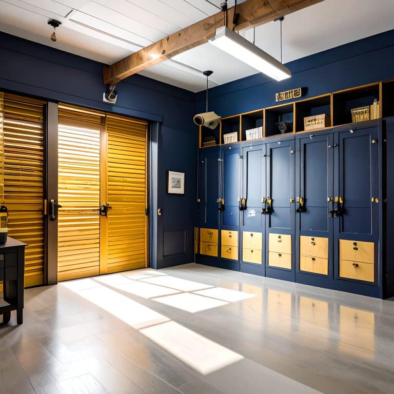 Bright interior hallway with secure storage unit doors