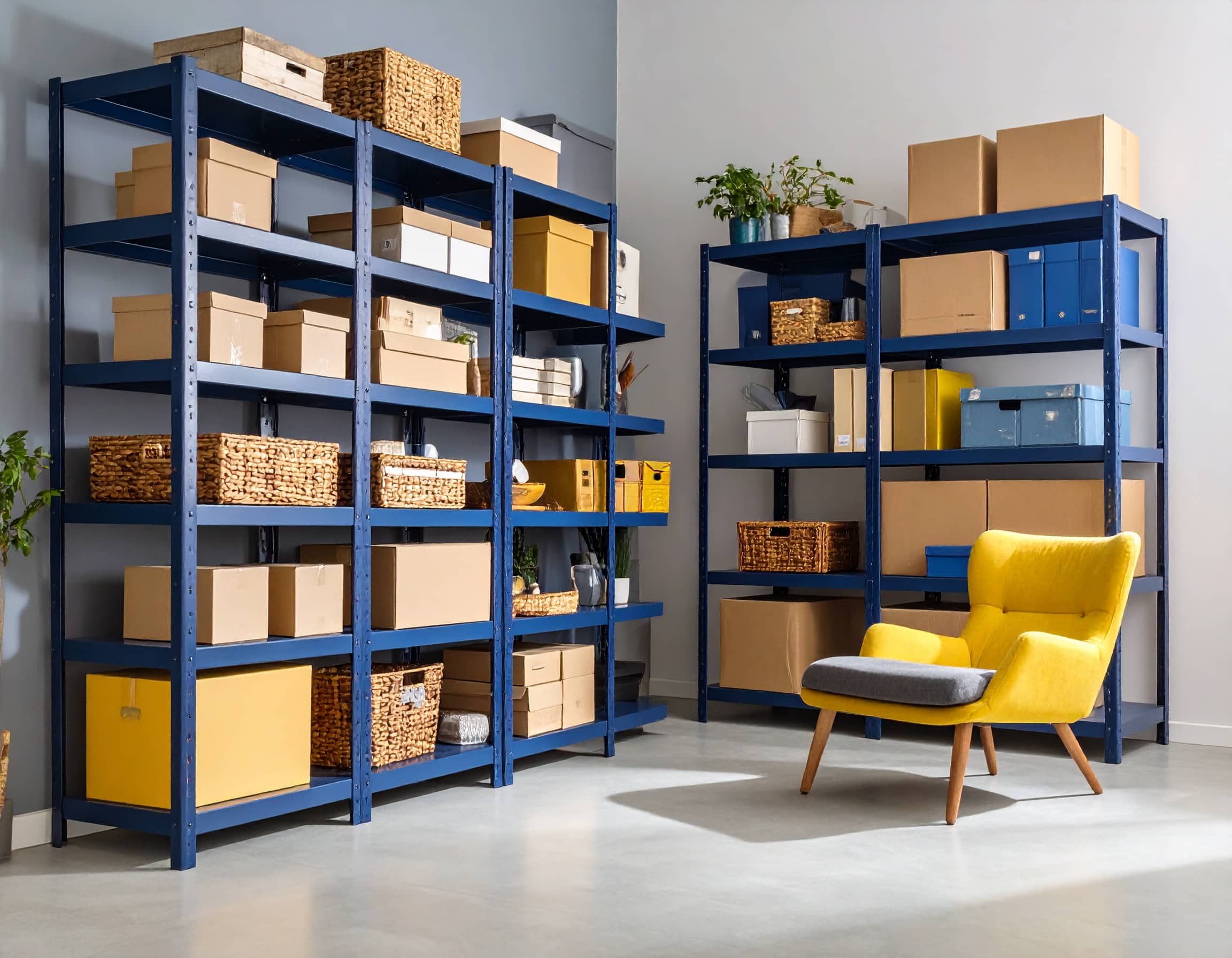 Storage lockers inside All Access Storage Parksville facility with natural light and organized shelving.